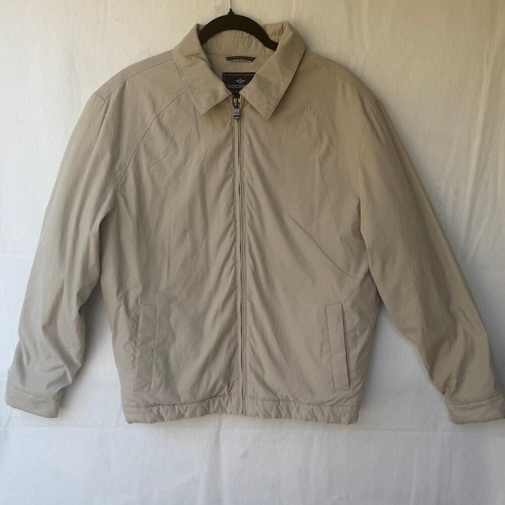 Dockers Men's Khaki Zip Fleece Lined Harrington Windbreaker Jacket Medium